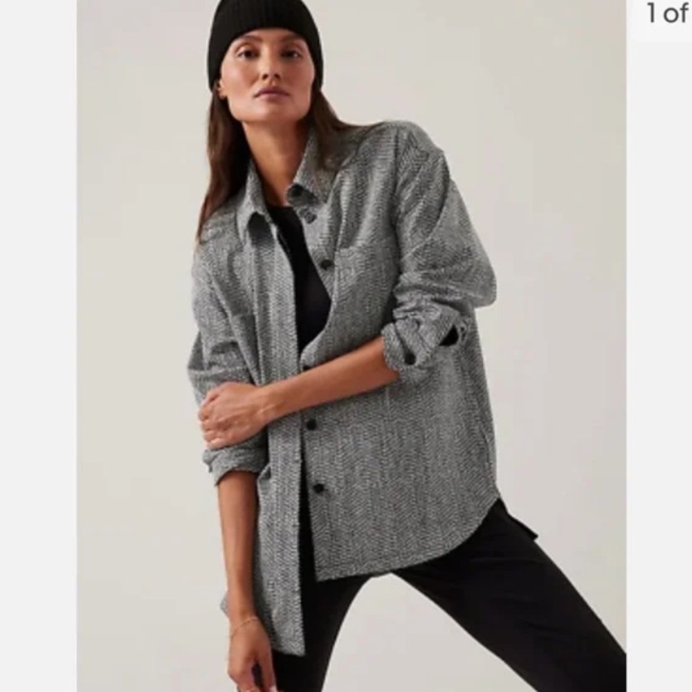 EUC Athleta Textured Shirt Jacket extra small Braiden‎ Black White #882490